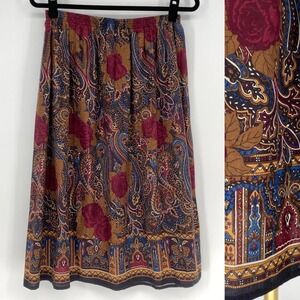 VTG Heritage Paisley Floral Midi Skirt Large Boho Cottage Folk Lauren Western